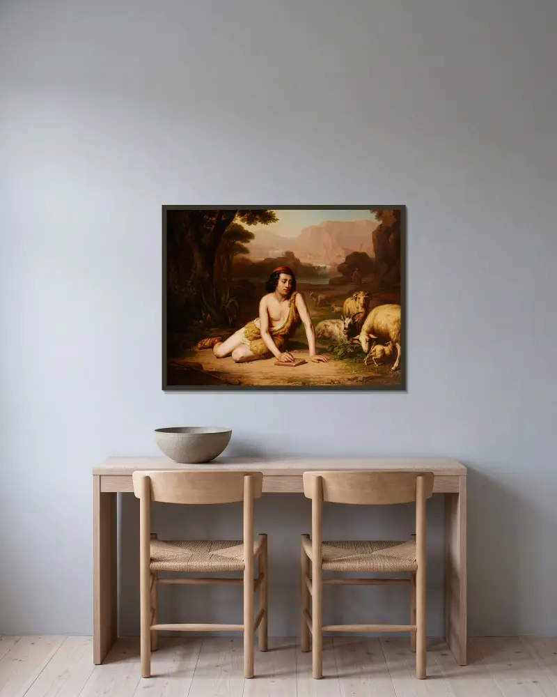 Giotto zeichnet nach der Natur von John William Godward gerahmt an einer Wand