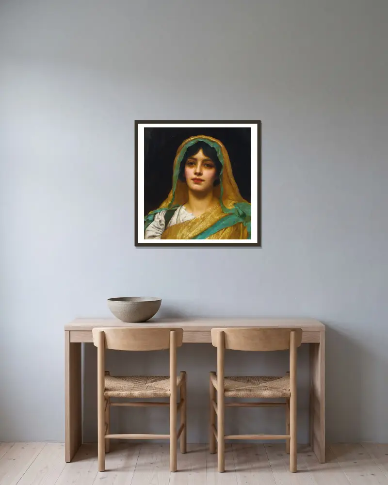 Mädchenkopf, Atalanta von John William Godward gerahmt an einer Wand