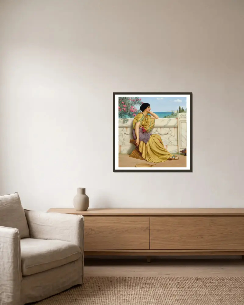 Mußestunden von John William Godward gerahmt an einer Wand