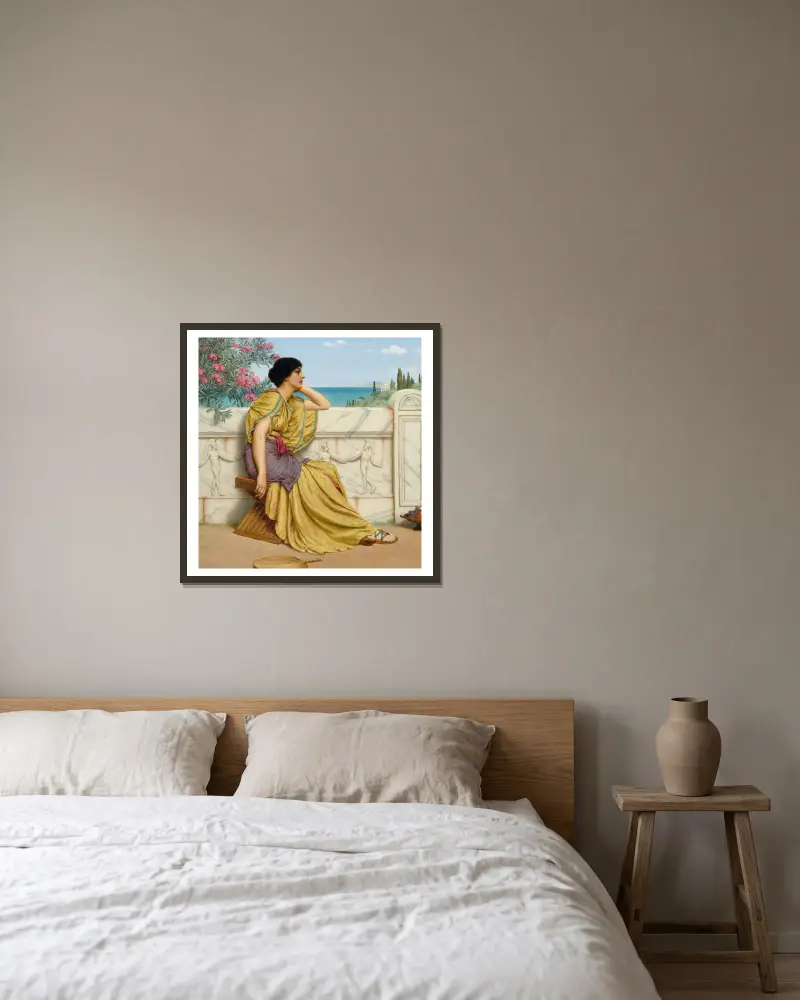 Mußestunden von John William Godward gerahmt an einer Wand