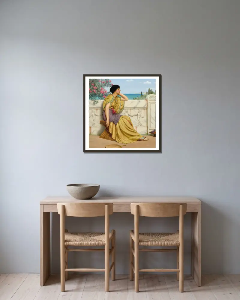 Mußestunden von John William Godward gerahmt an einer Wand