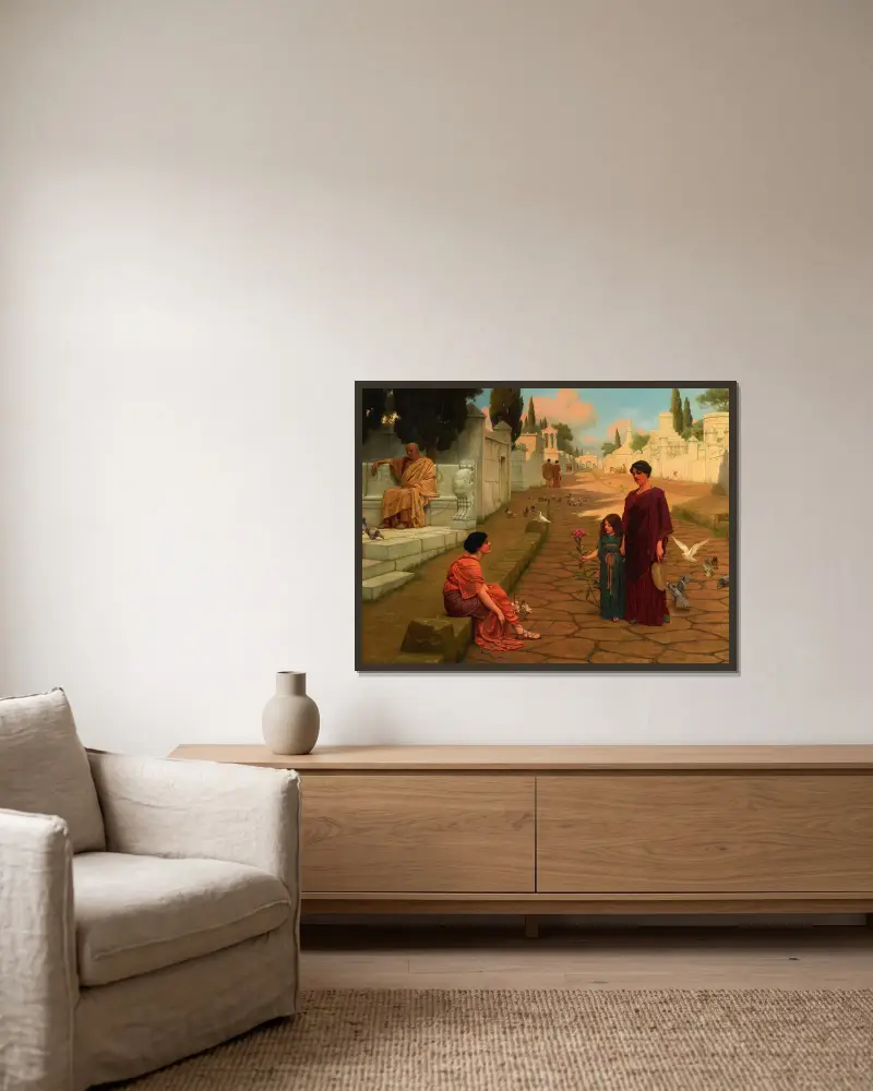 Utanför Pompejis port av John William Godward inramad på en vägg