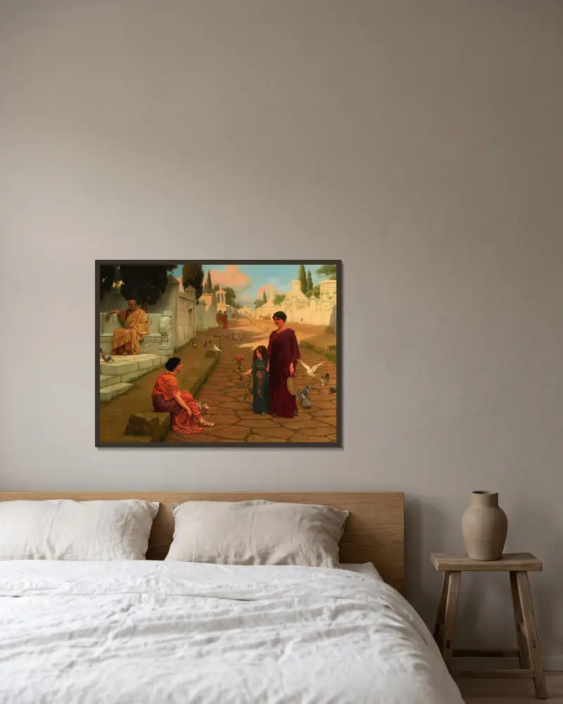 Utanför Pompejis port av John William Godward inramad på en vägg