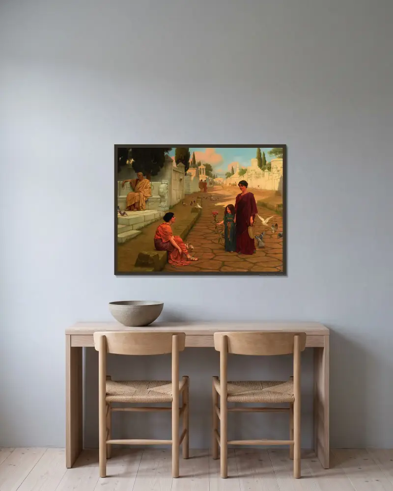 Utanför Pompejis port av John William Godward inramad på en vägg