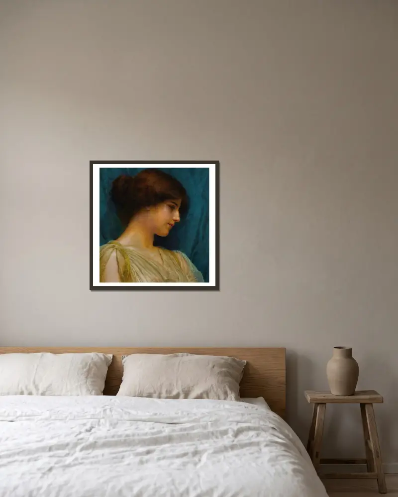 Studie eines Mädchenkopfes von John William Godward gerahmt an einer Wand
