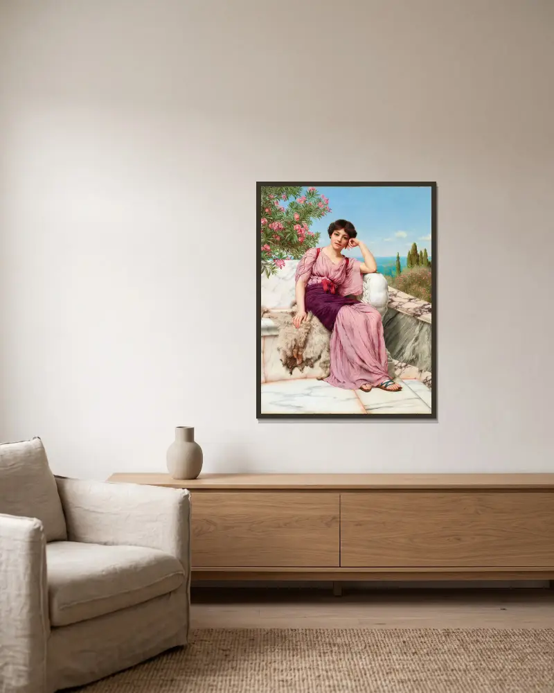 Süße Träume von John William Godward gerahmt an einer Wand