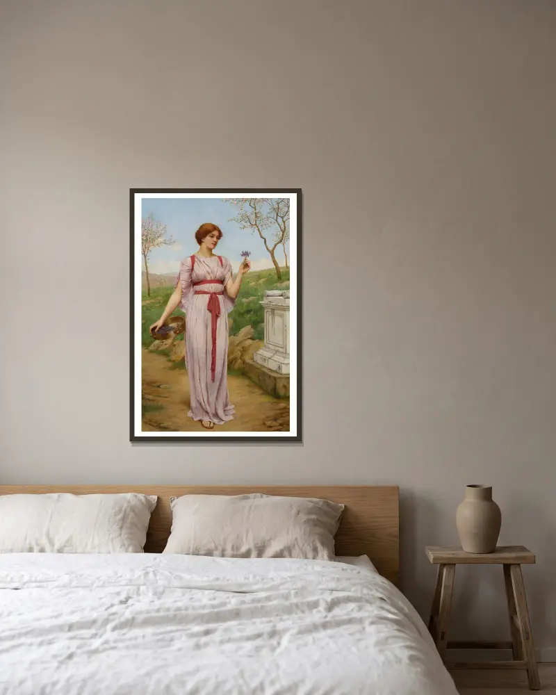 Der Blumenstrauß von John William Godward gerahmt an einer Wand