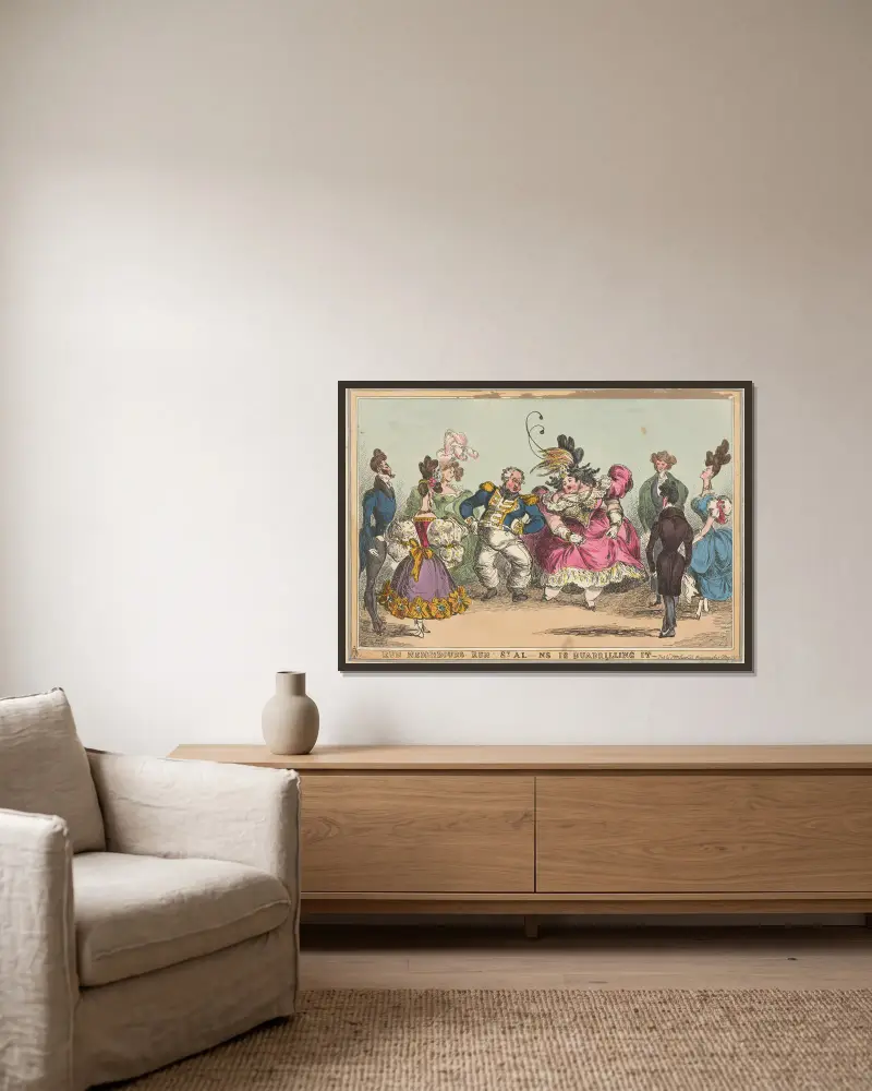 Spring, grannar, spring – St. Al—n's dansar kadrilj. av William Heath inramad på en vägg