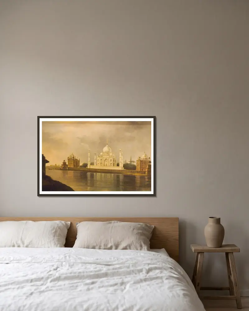 The Taj Mahal av William Hodges inramad på en vägg