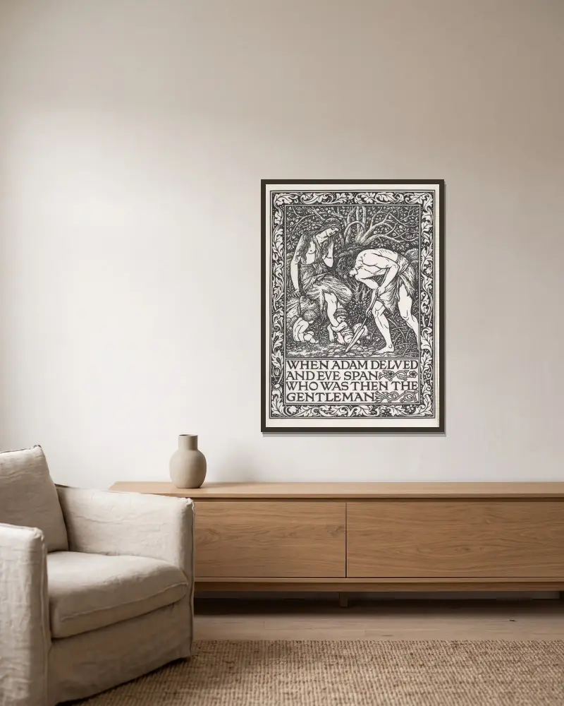 Ein Traum von John Ball und Eine Königslektion von William Morris gerahmt an einer Wand