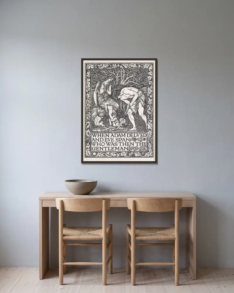 Ein Traum von John Ball und Eine Königslektion von William Morris gerahmt an einer Wand