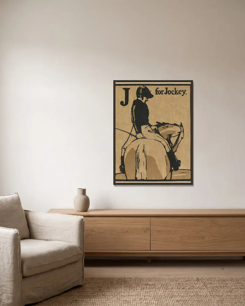 Alfabet; J jak dżokej, William Nicholson w ramie na ścianie