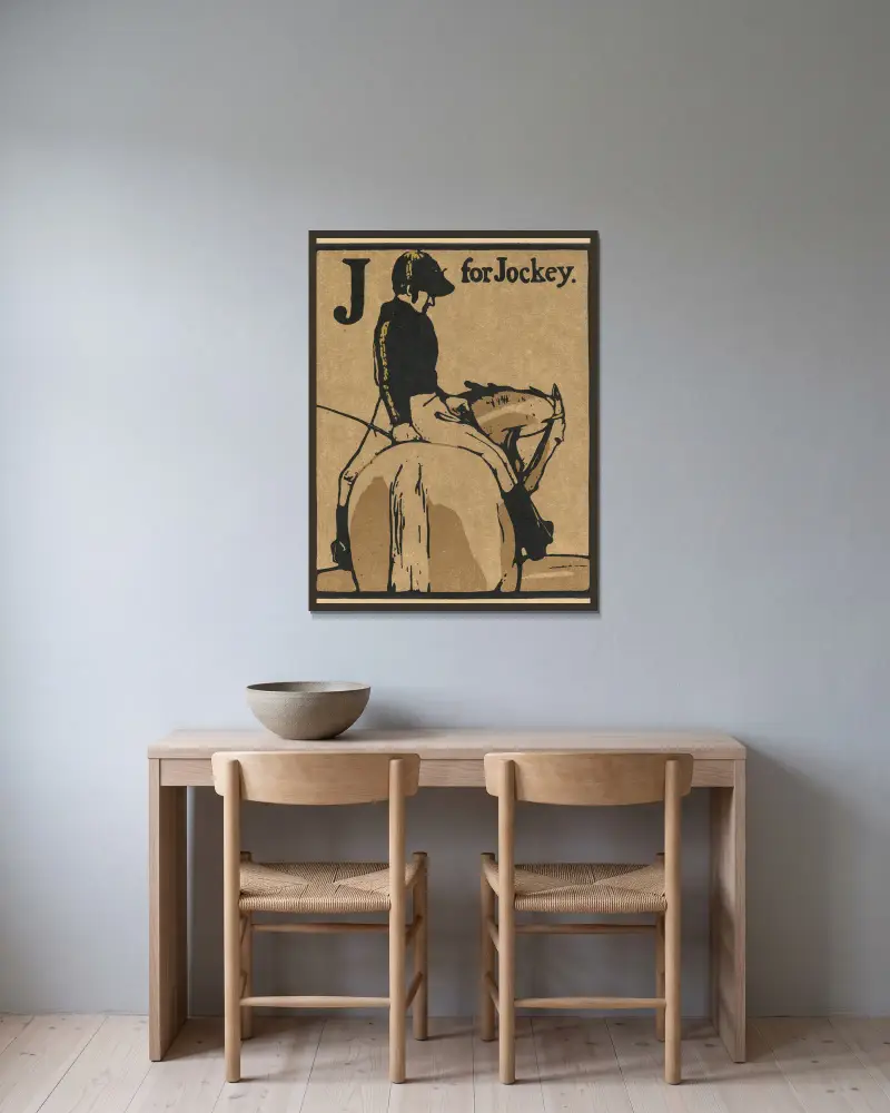 Alfabet; J jak dżokej, William Nicholson w ramie na ścianie