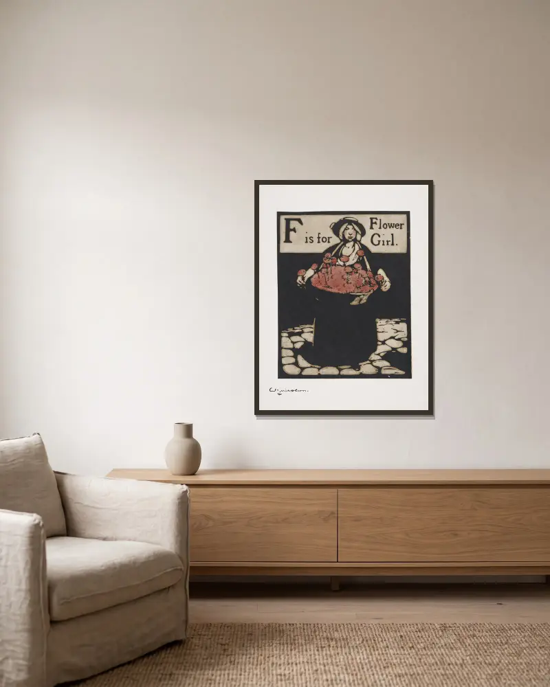 F wie Blumenmädchen von William Nicholson gerahmt an einer Wand