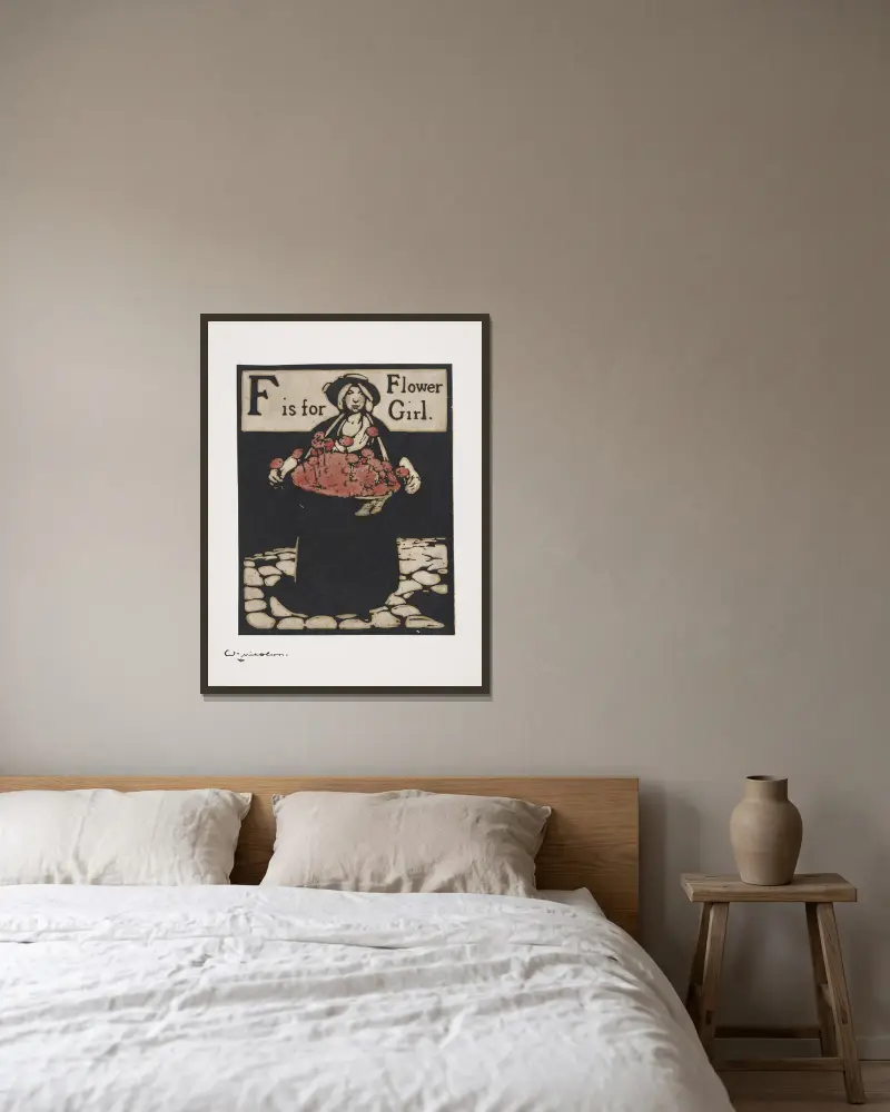 F wie Blumenmädchen von William Nicholson gerahmt an einer Wand