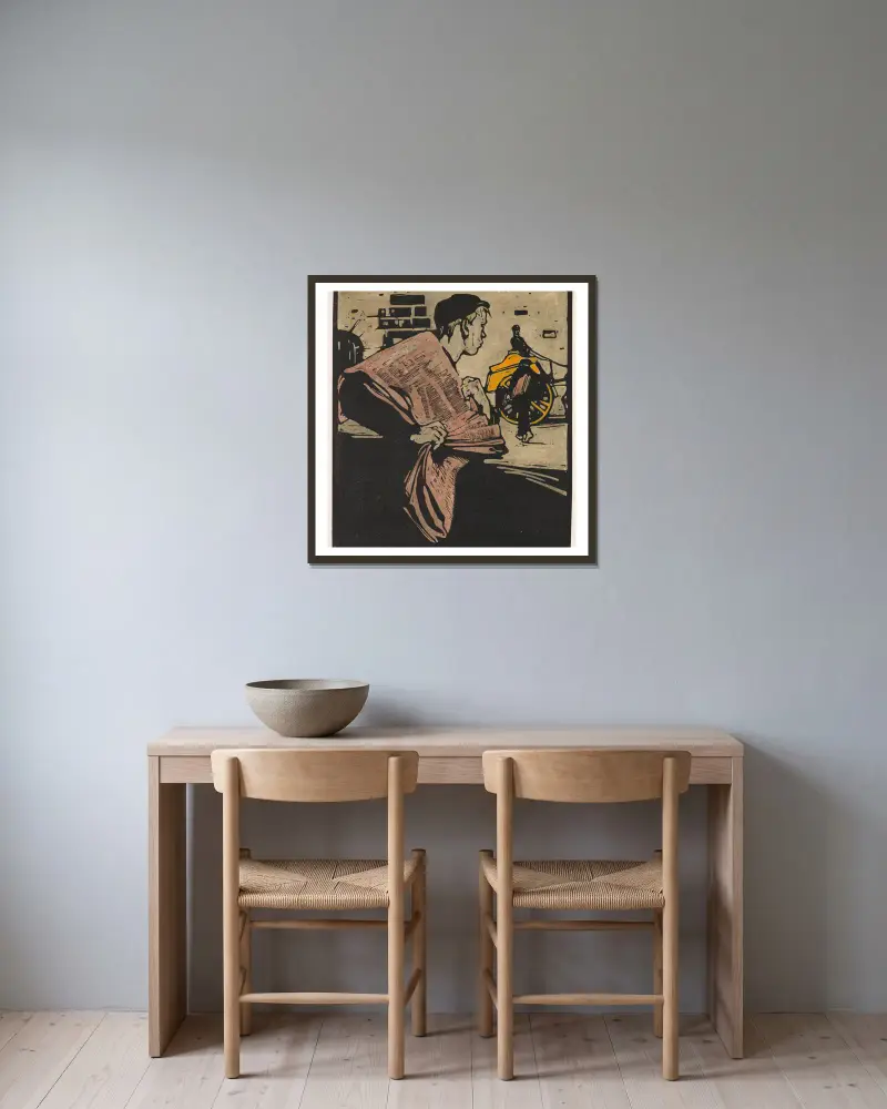 Zeitungsjunge von William Nicholson gerahmt an einer Wand
