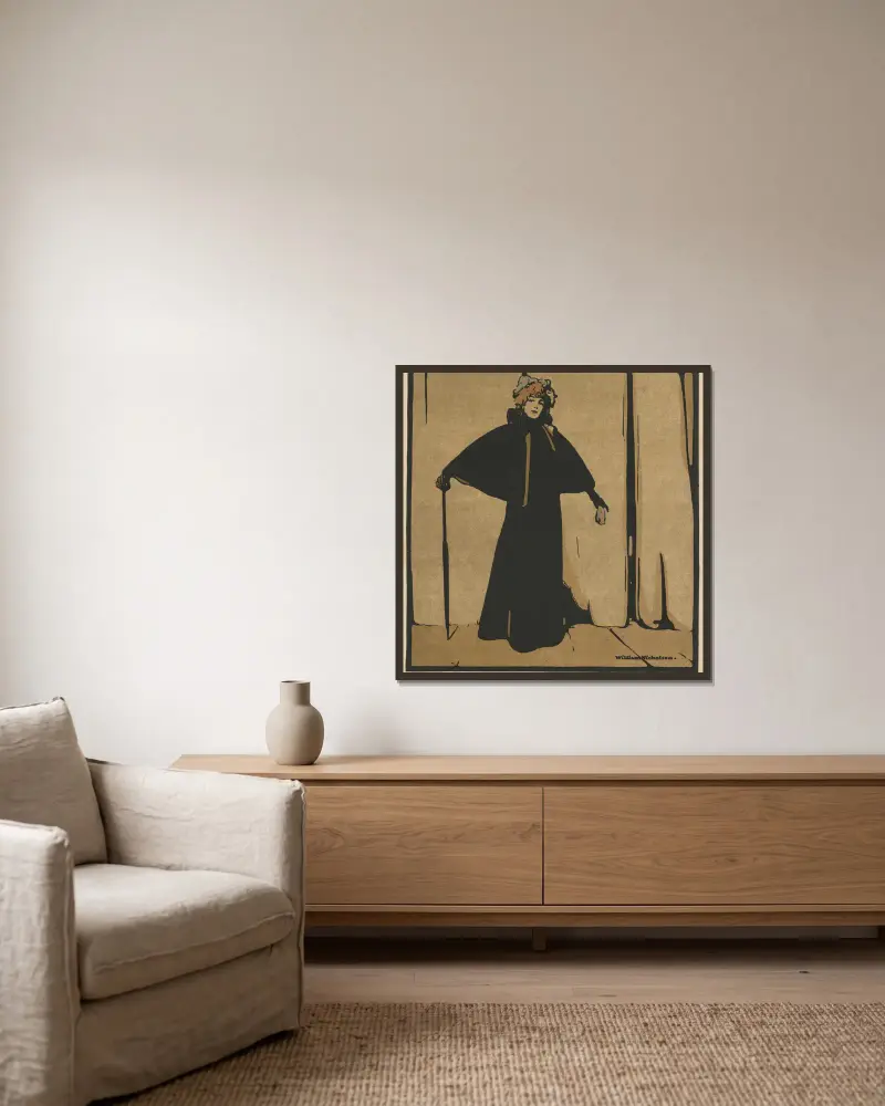 Sarah Bernhardt av William Nicholson inramad på en vägg