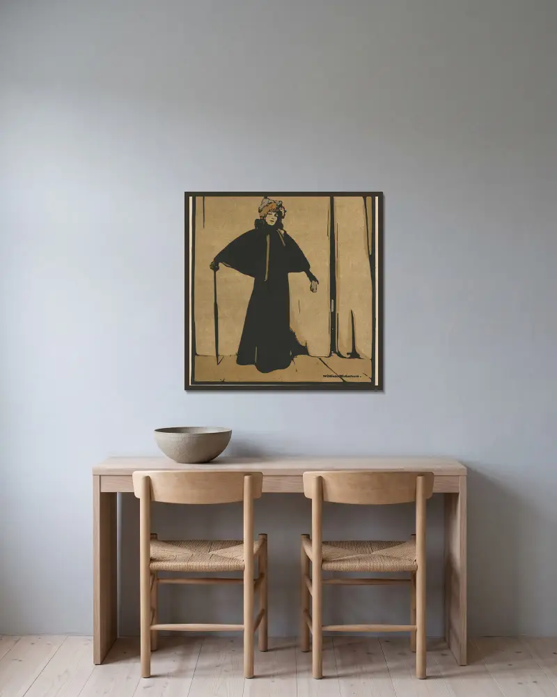 Sarah Bernhardt av William Nicholson inramad på en vägg