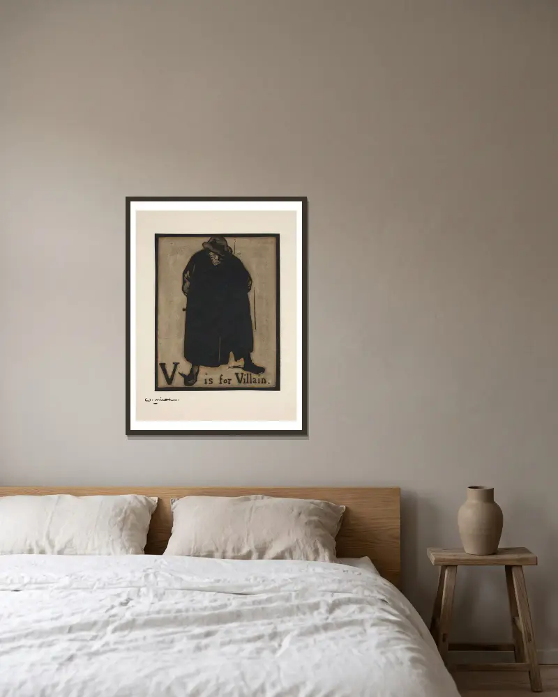 V is for Villain av William Nicholson inramad på en vägg