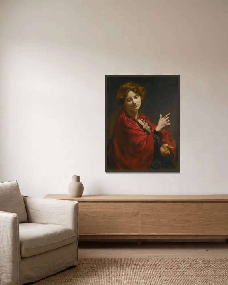 Anita Bartle, den röda sjalen av William Orpen inramad på en vägg