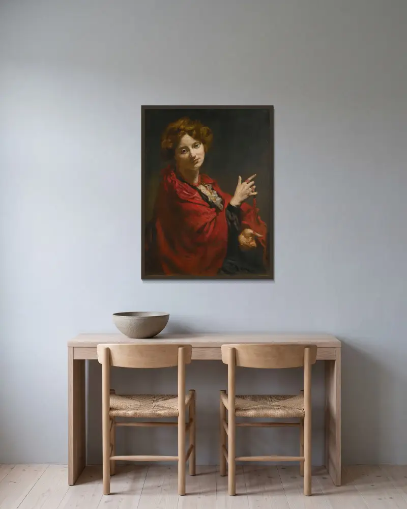 Anita Bartle, den röda sjalen av William Orpen inramad på en vägg