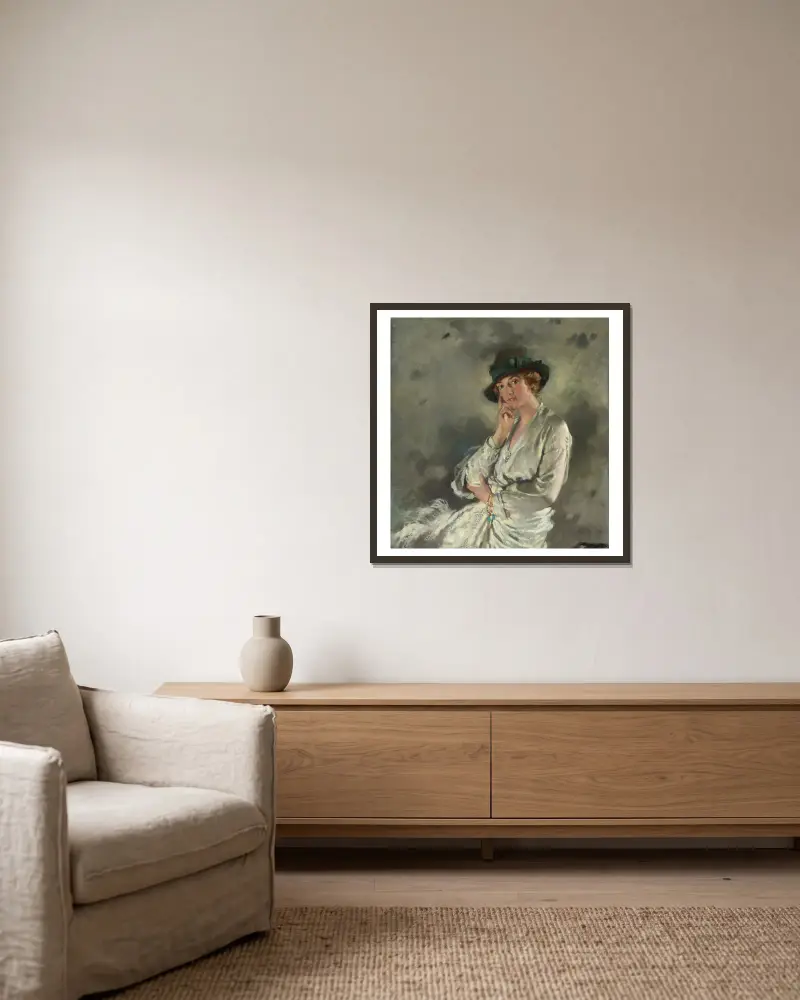 Mrs. Charles S. Carstairs av William Orpen inramad på en vägg