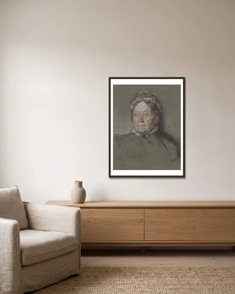 Porträtt av Annie, konstnärens mor av William Orpen inramad på en vägg