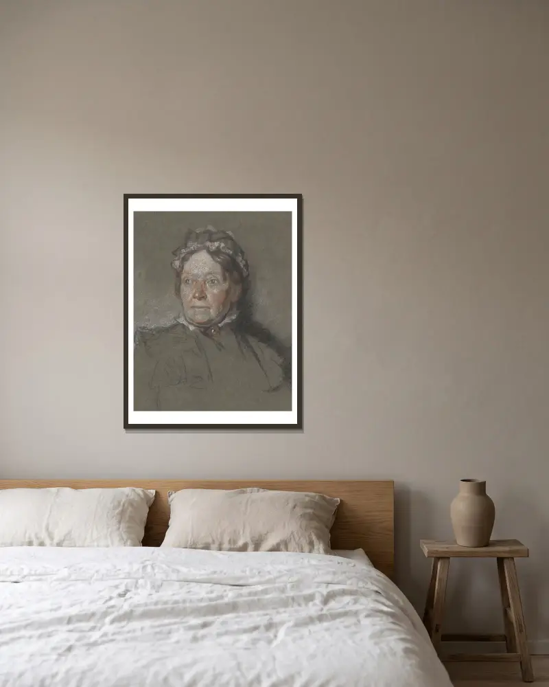 Porträtt av Annie, konstnärens mor av William Orpen inramad på en vägg