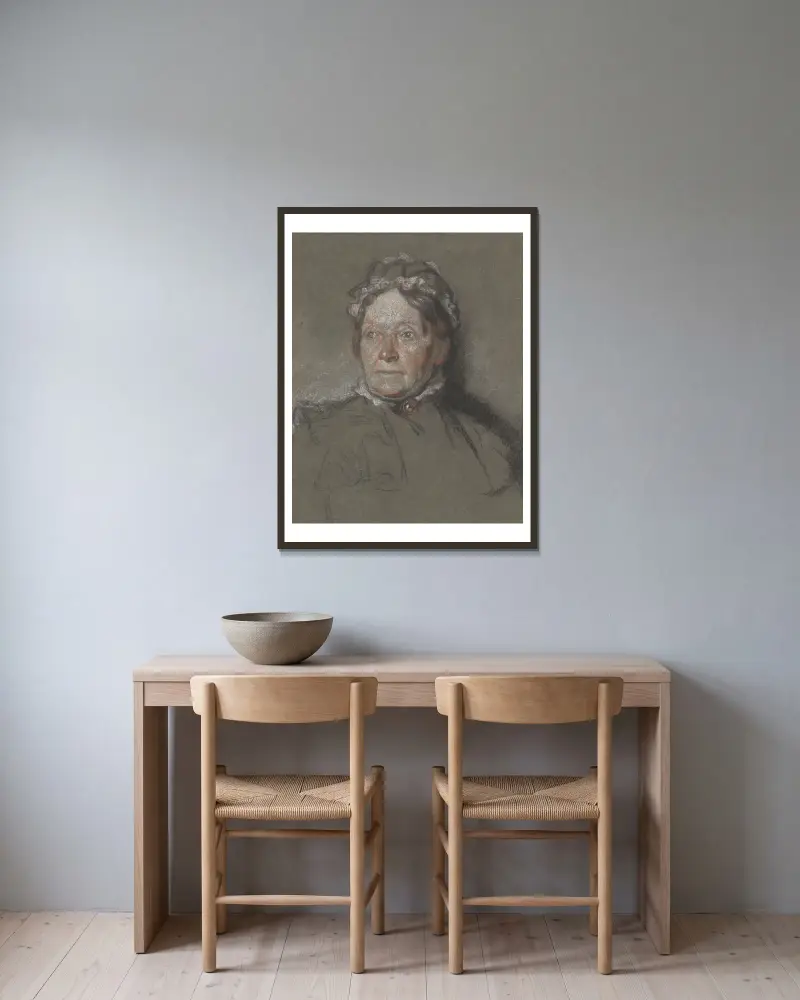 Porträtt av Annie, konstnärens mor av William Orpen inramad på en vägg
