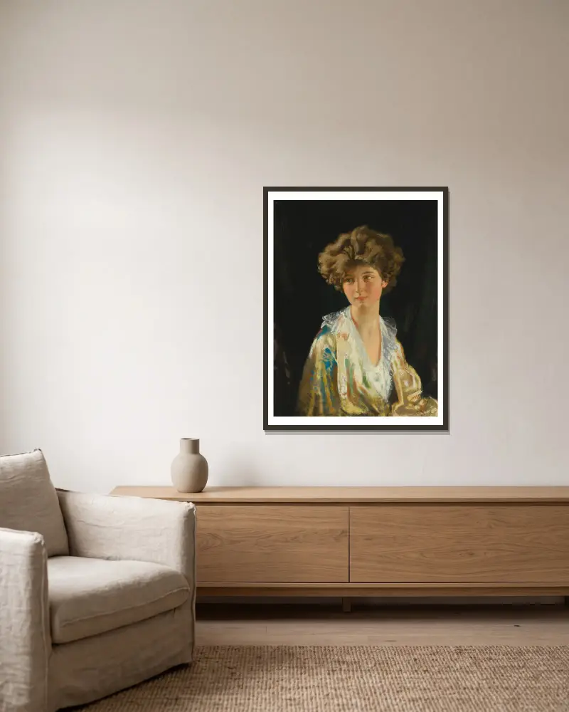 Porträtt av lady Evelyn Herbert av William Orpen inramad på en vägg