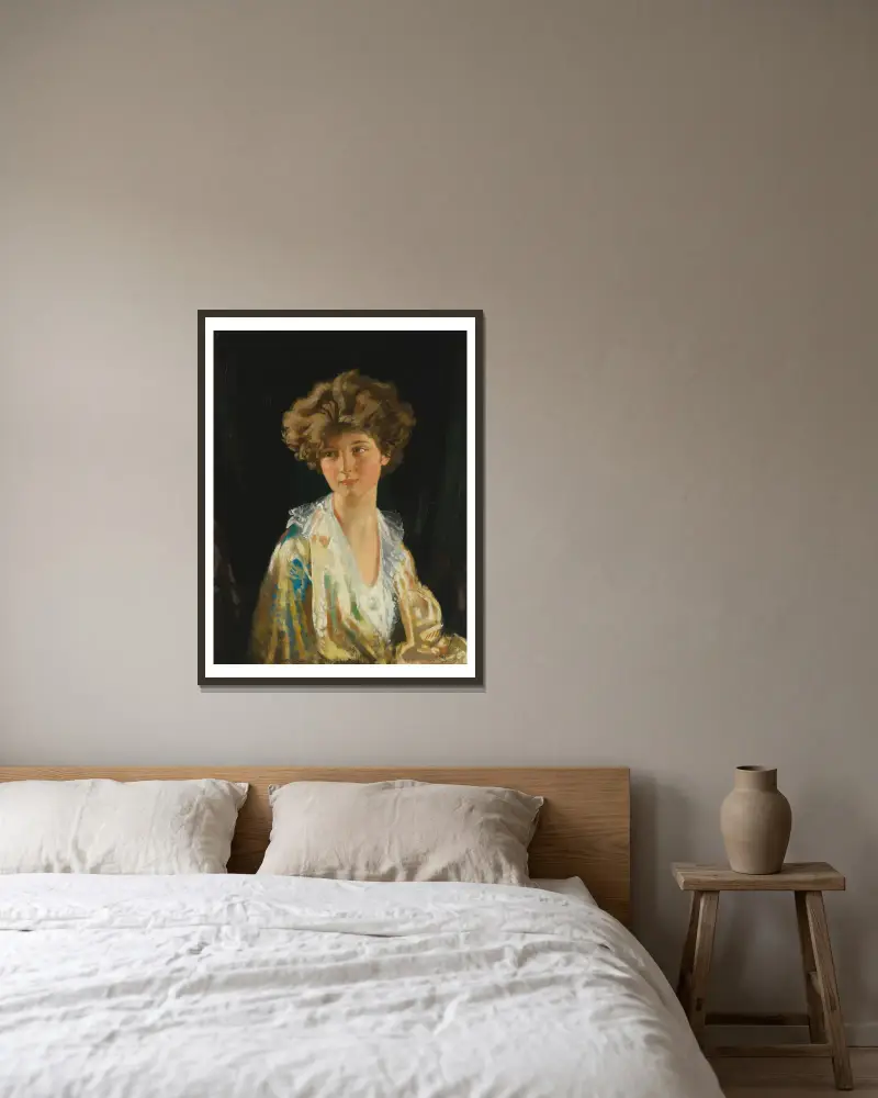 Porträtt av lady Evelyn Herbert av William Orpen inramad på en vägg