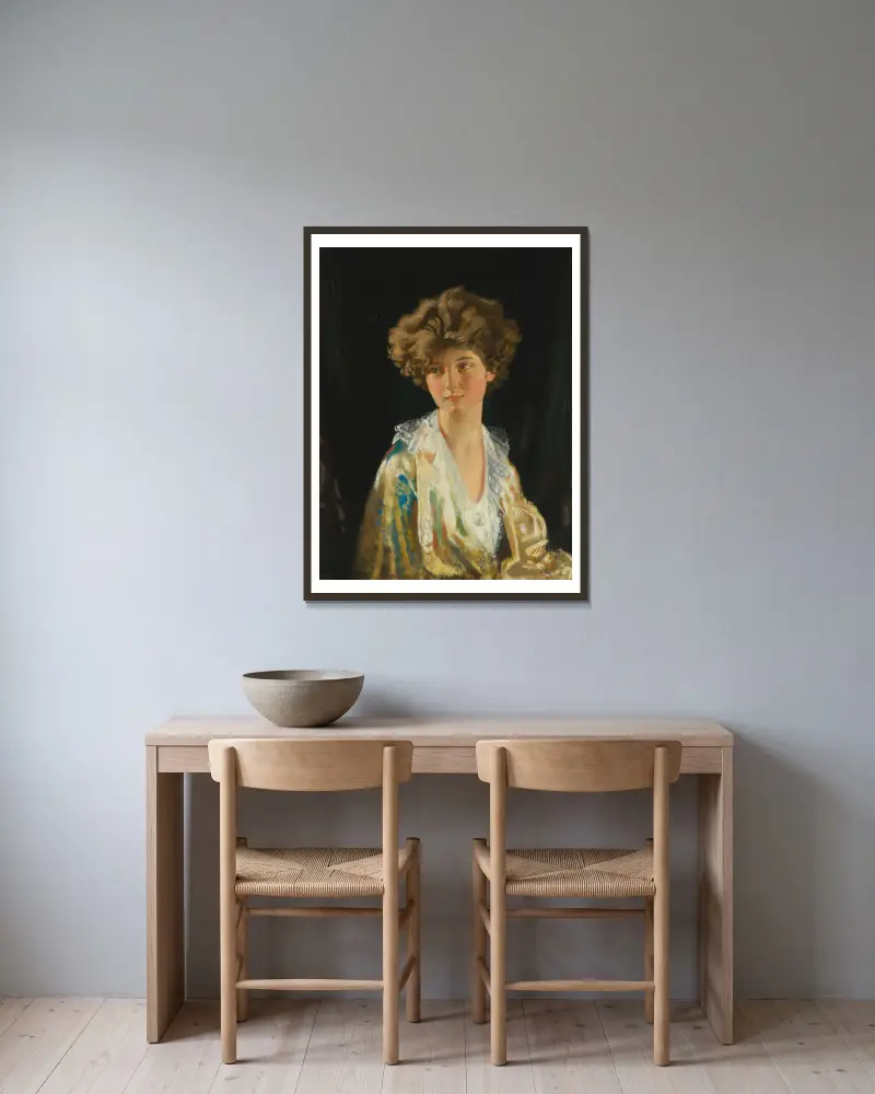 Porträtt av lady Evelyn Herbert av William Orpen inramad på en vägg