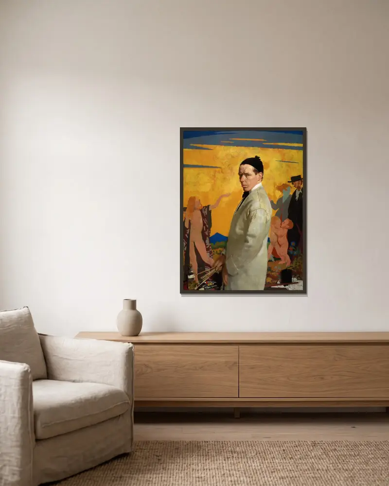 Selbstporträt von William Orpen gerahmt an einer Wand