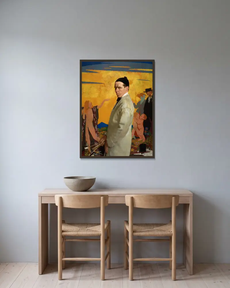 Selbstporträt von William Orpen gerahmt an einer Wand