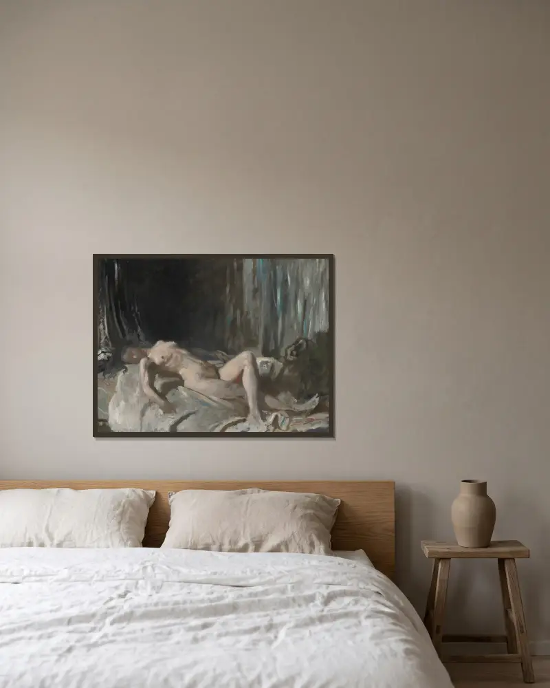 Studie av en kvinnlig nakenfigur av William Orpen inramad på en vägg