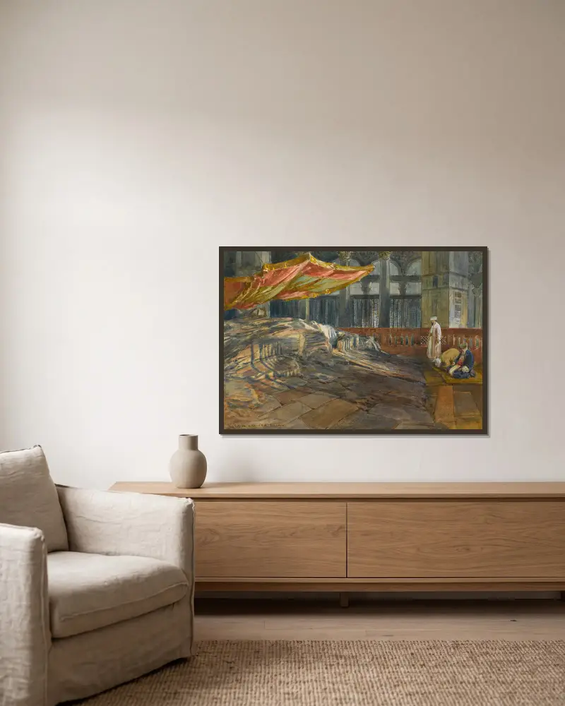 The Sakrah, The Sacred Rock, Jerusalem av William Simpson inramad på en vägg
