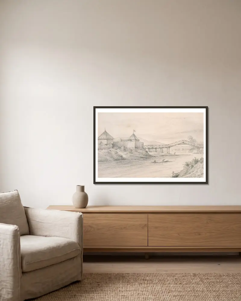 Fort Richmond and Hutt Bridge av William Swainson inramad på en vägg