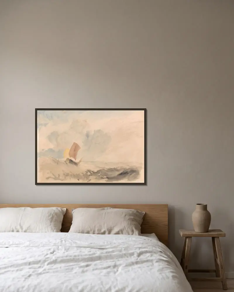 Ein Seestück, ein raues Meer mit einem Fischerboot von Joseph Mallord William Turner gerahmt an einer Wand