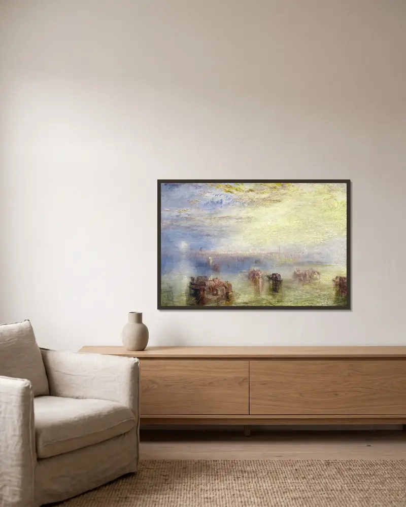 Annäherung an Venedig von Joseph Mallord William Turner gerahmt an einer Wand