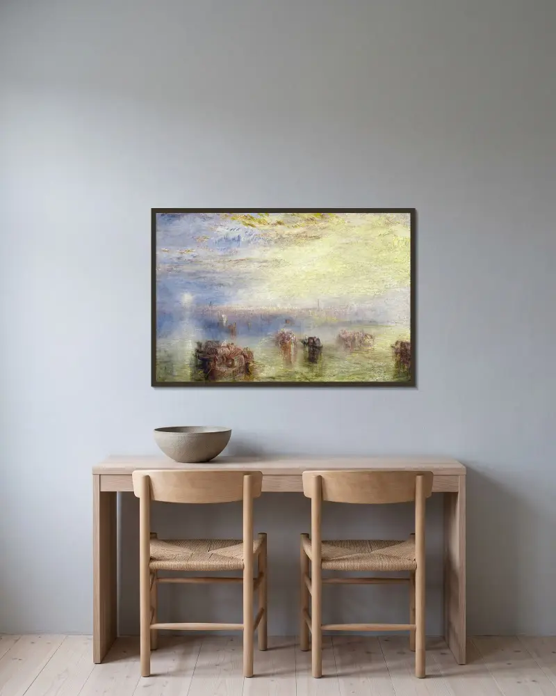 Annäherung an Venedig von Joseph Mallord William Turner gerahmt an einer Wand