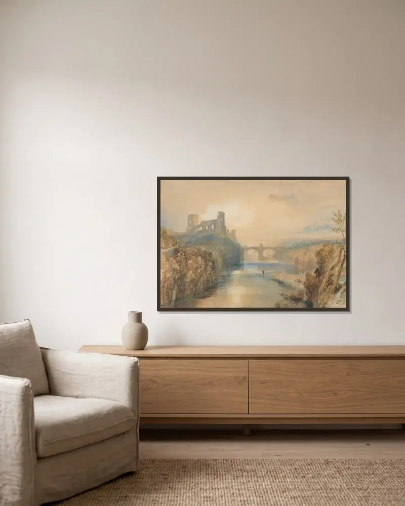 Barnard Castle av Joseph Mallord William Turner inramad på en vägg