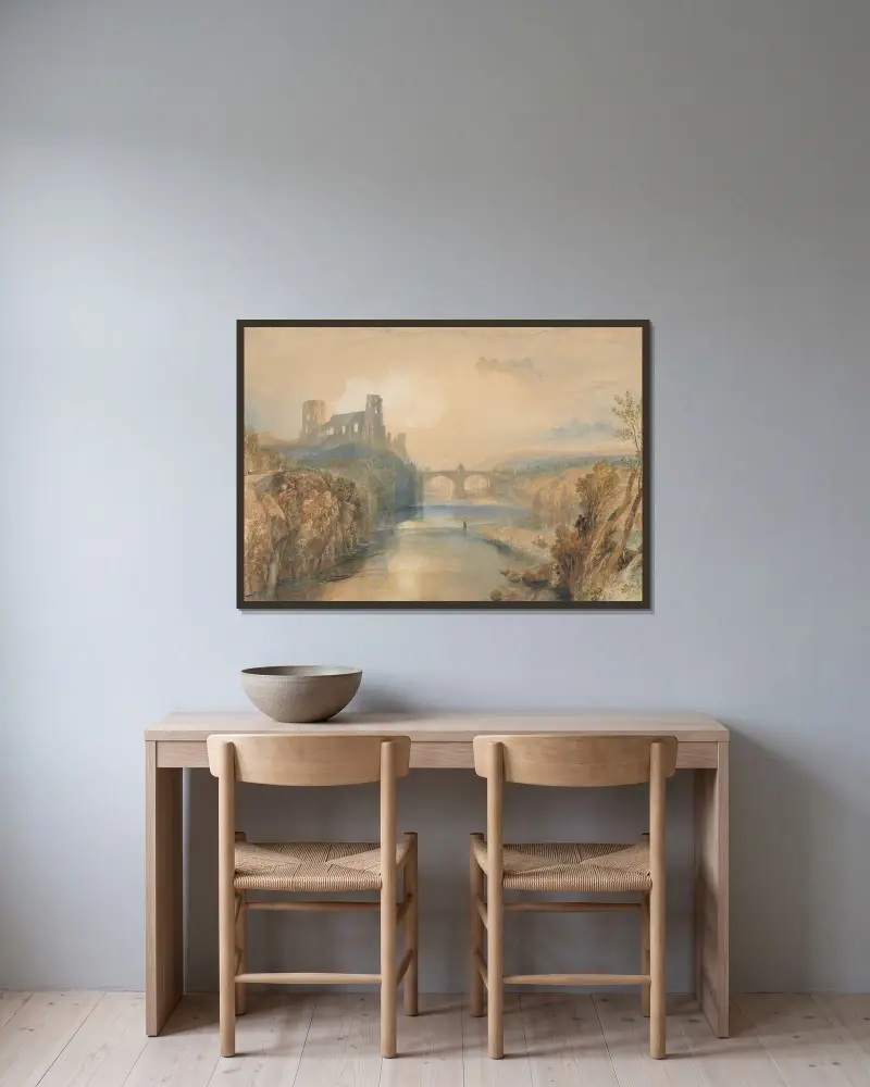 Barnard Castle av Joseph Mallord William Turner inramad på en vägg