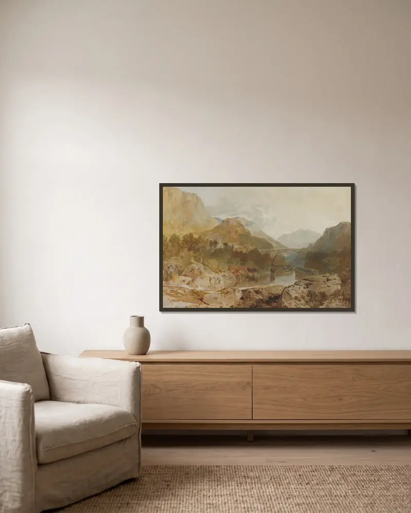 Borrowdale, mit Longthwaite Bridge und Castle Crag von Joseph Mallord William Turner gerahmt an einer Wand