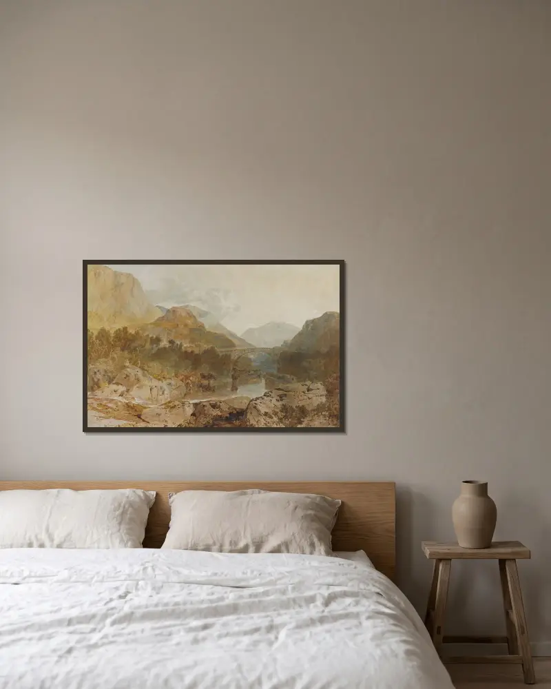 Borrowdale, mit Longthwaite Bridge und Castle Crag von Joseph Mallord William Turner gerahmt an einer Wand