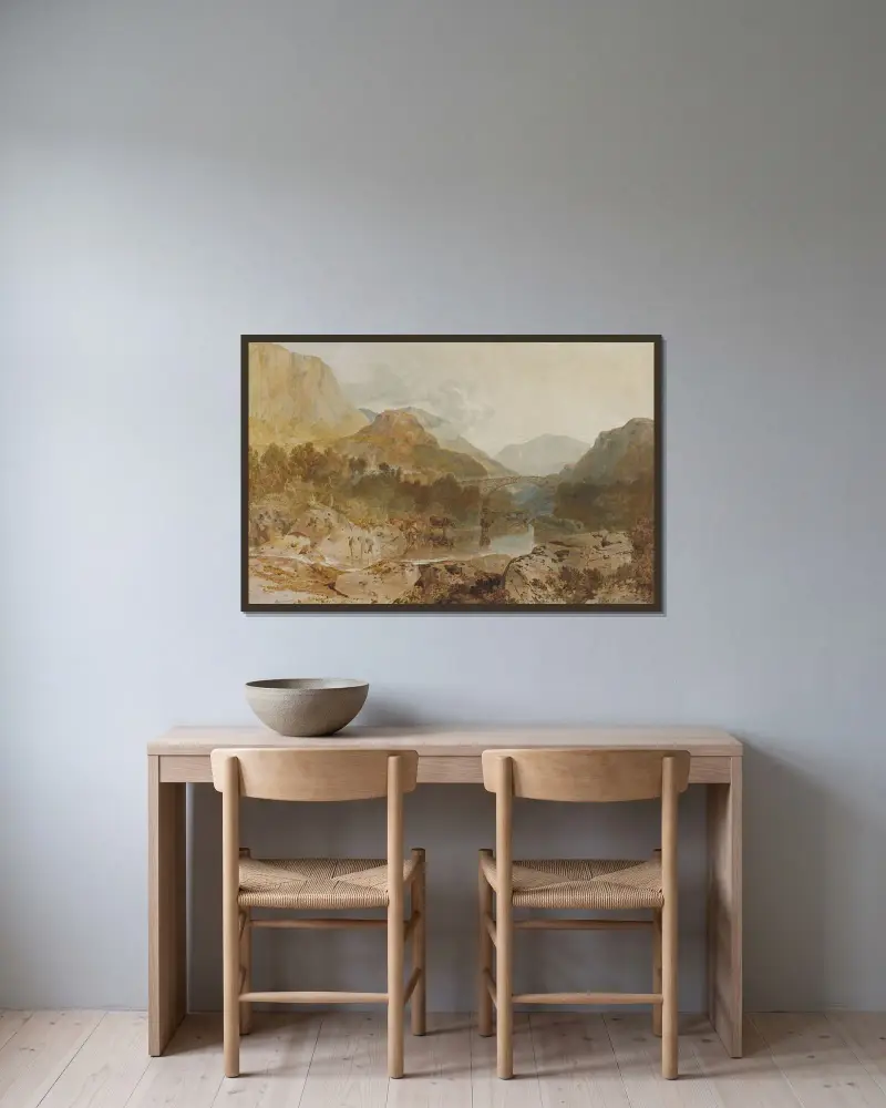 Borrowdale, mit Longthwaite Bridge und Castle Crag von Joseph Mallord William Turner gerahmt an einer Wand