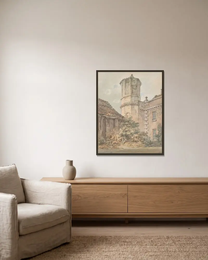 Brooke House, Hackney, London; Dr Monros privata asylum av Joseph Mallord William Turner inramad på en vägg