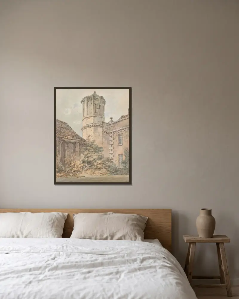Brooke House, Hackney, London; Dr Monros privata asylum av Joseph Mallord William Turner inramad på en vägg