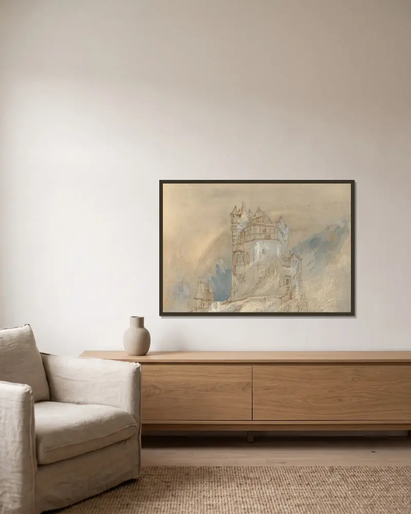 Burg Eltz, Deutschland, von Norden, mit einem Regenbogen von Joseph Mallord William Turner gerahmt an einer Wand