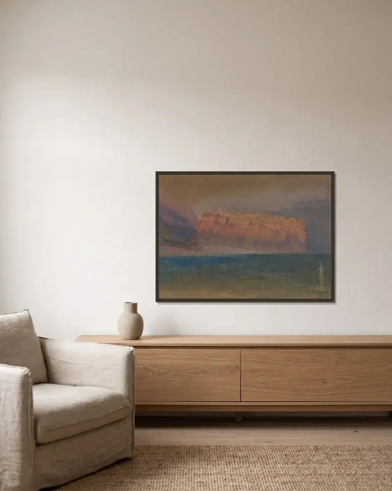 Corsica av Joseph Mallord William Turner inramad på en vägg