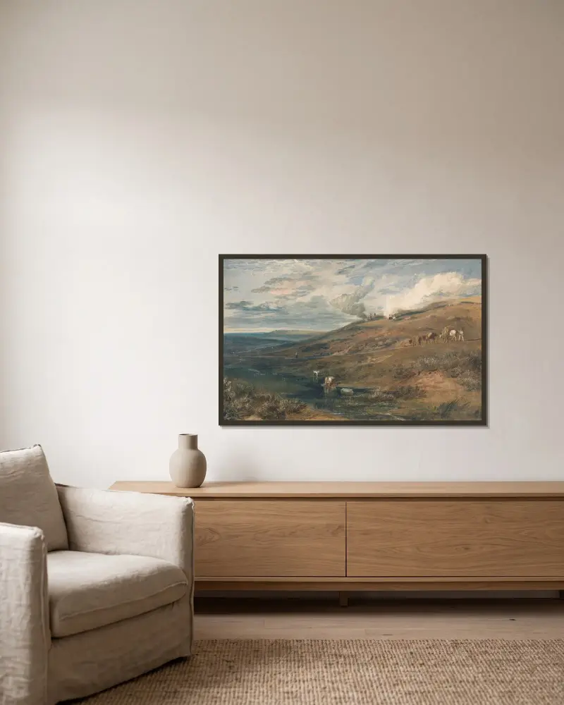 Dartmoor: Källan till Tamar och Torridge av Joseph Mallord William Turner inramad på en vägg